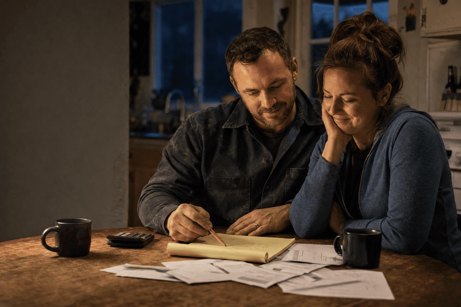Working couple reviewing their household finances together