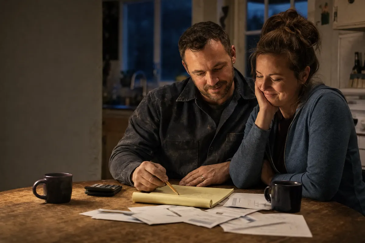 Working couple reviewing their household finances together